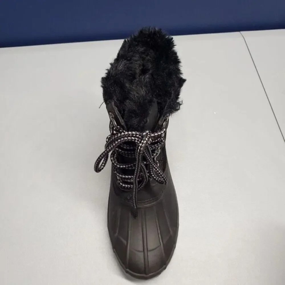 Khombu Kathleen Snow Boots Womens Sz 6M Black Synthetic Waterproof Faux Fur Trim